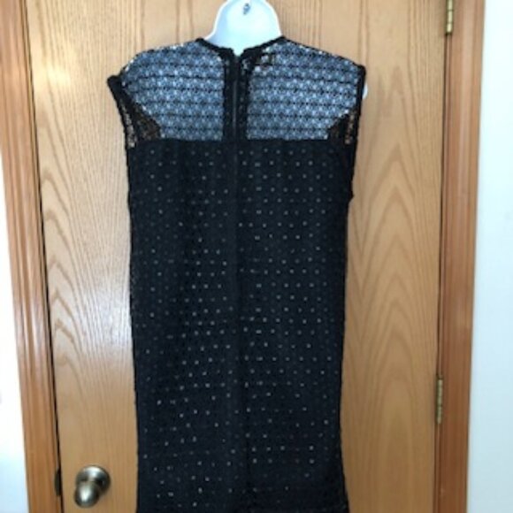 Vintage 1940s Tachi Castillo Crochet Black Peek-A-Boo Sheath Dress Large 16 - Picture 2 of 7